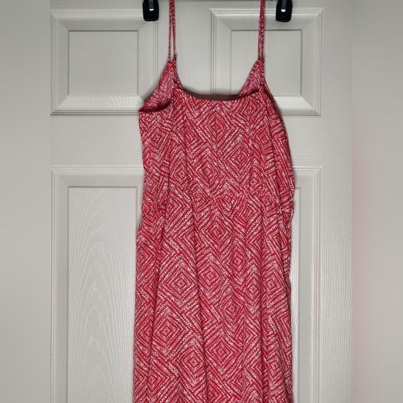 GUESS L Red and White Pattern Wrap Front Spaghettie Tie Straps Women Maxi Dress - Picture 13 of 14